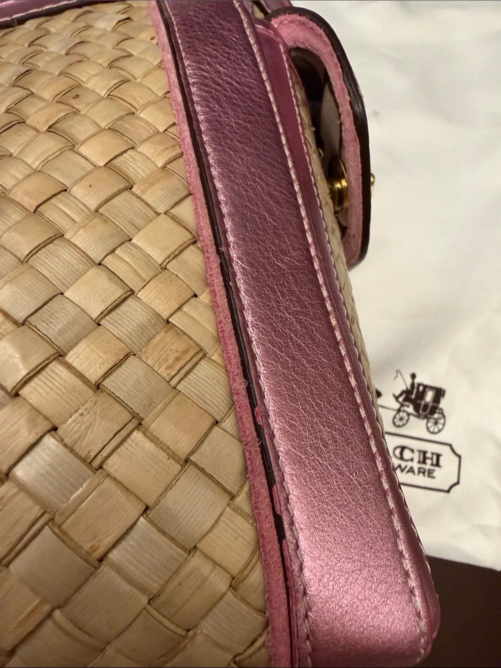 Vintage Coach Summer Satchel w/ Pink Metallic Leather, Suede & Gold Hardware